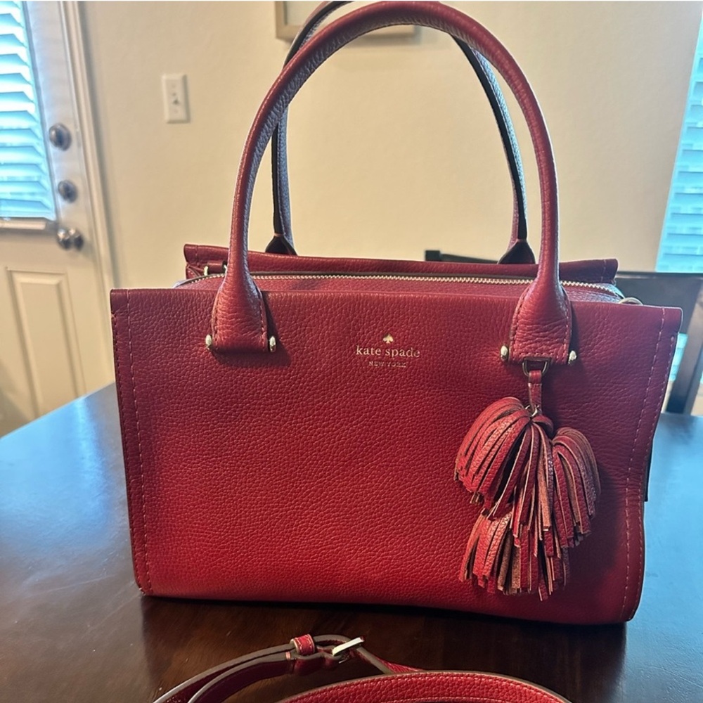 kate spade Red Pebbled Leather Satchel with Tassel